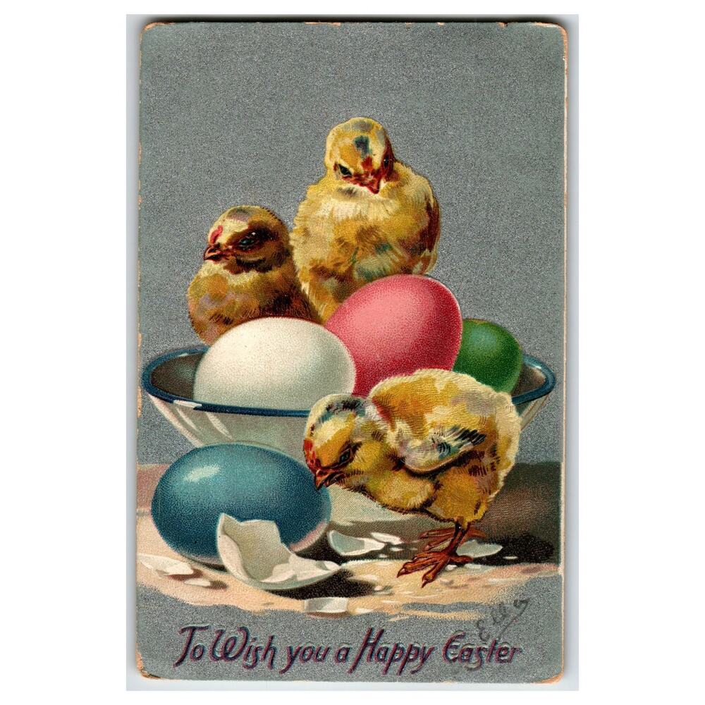Raphael Tuck Easter Postcard Chicks & Eggs Embossed Vintage Saxony No. 701